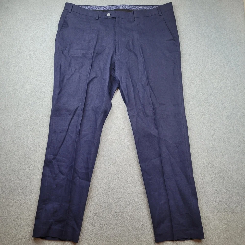 Lauren Ralph Lauren Dress Pants Mens 42x32 Navy Blue 100% Linen Flat Front